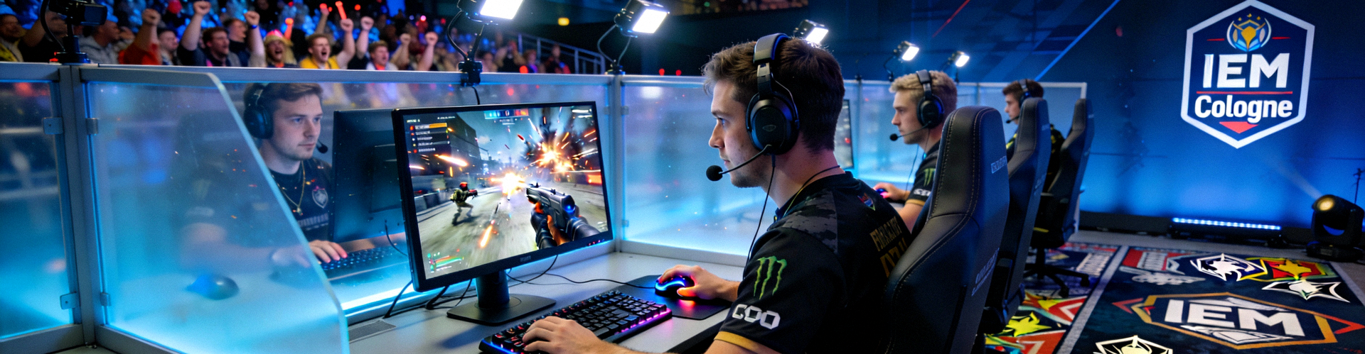 CS:GO IEM科隆站决赛现场，选手在隔音房内激烈交火